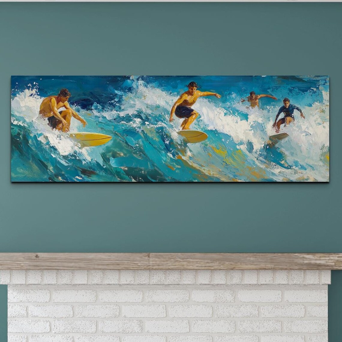 Retro Surfing Panoramic Ocean Landscape Art Print