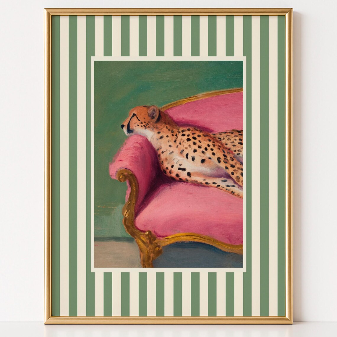 Sleepy Cheetah Art Print, Whimsical Vintage Lounge
