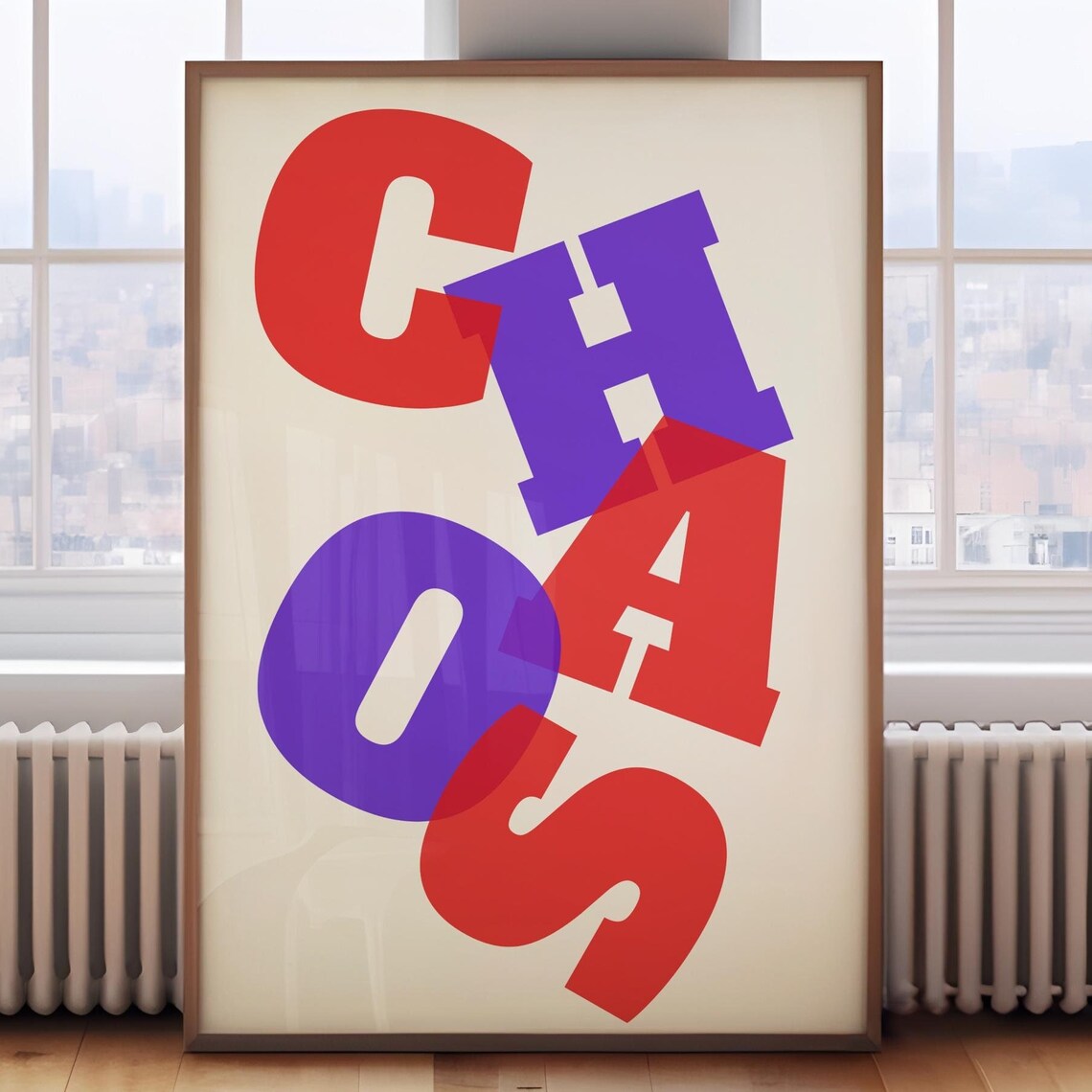 Bold Scattered Chaos Typography Poster in Red and Purple on Cream