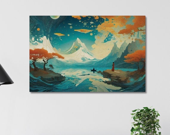 Mystical Mountain Landscape Art Nature Inspired Wall Art Fantastic Landscape Painting Stretched 125