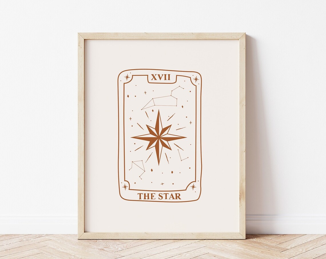 The Star XVII Tarot Card Copper Line Art Celestial Mystic Poster