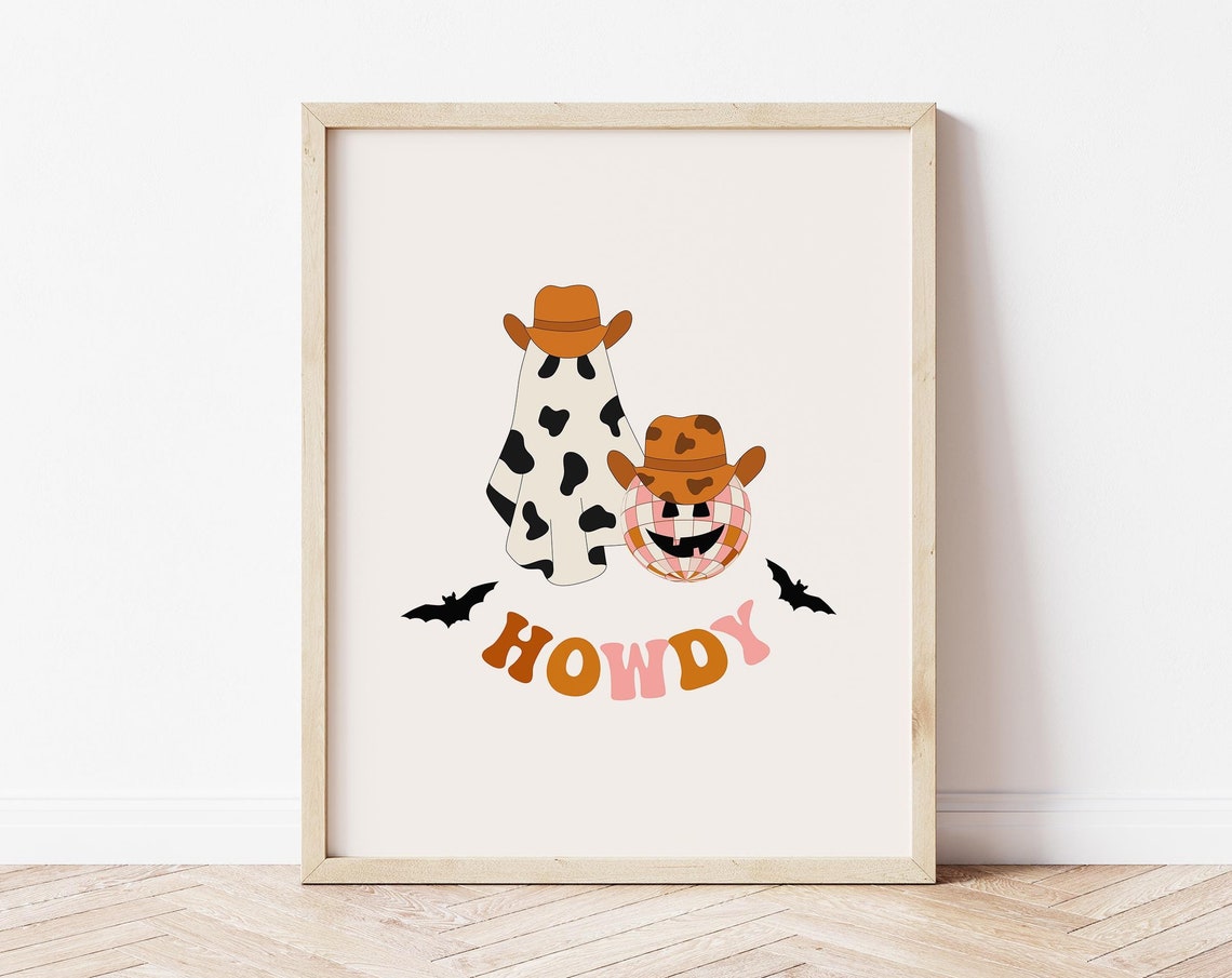 Howdy Cowboy Ghost Disco Jackolantern Western Halloween Wall Art
