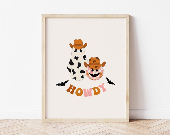 Howdy Cowboy Ghost Disco Jackolantern Western Halloween Wall Art