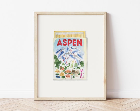 Aspen Wall Decor Vintage Matchbox Print Trendy Matches Poster Retro Ski Print Aspen Travel Print Matchbox Poster Aspen Colorado Print