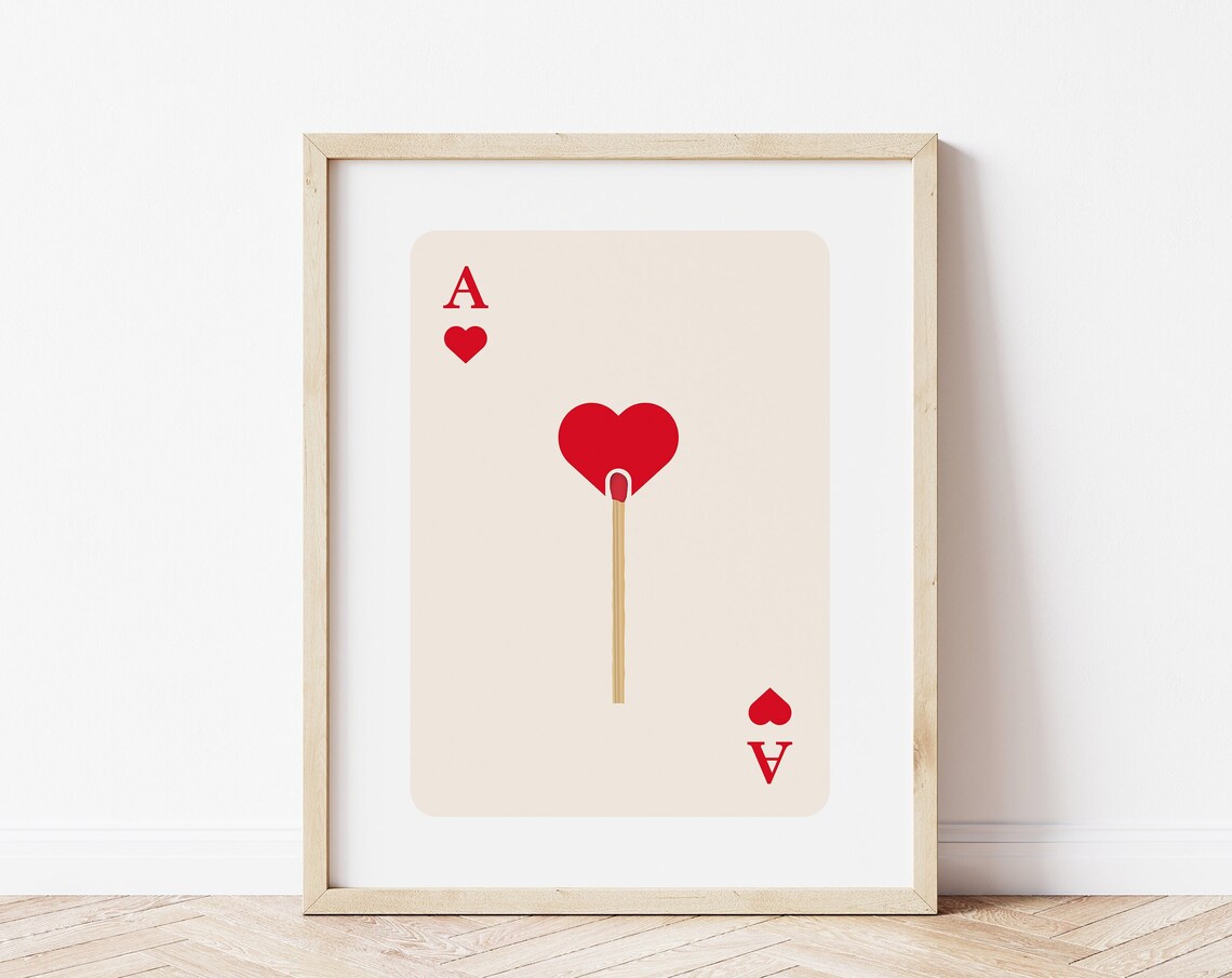 Ace of Hearts Matchstick Red Heart Funny Playing Card Art Print