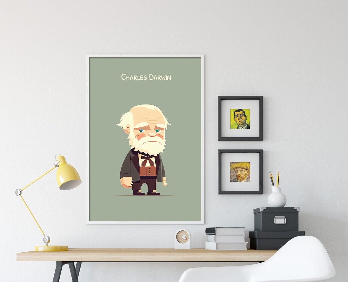 Charles Darwin Cute Cartoon Portrait Chibi History Science Poster - Image 3