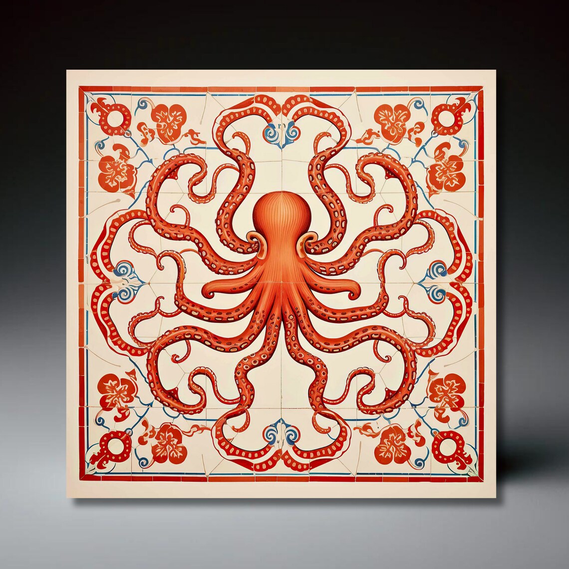 Deruta Octopus Wall Art Print, Italian Coastal Decor