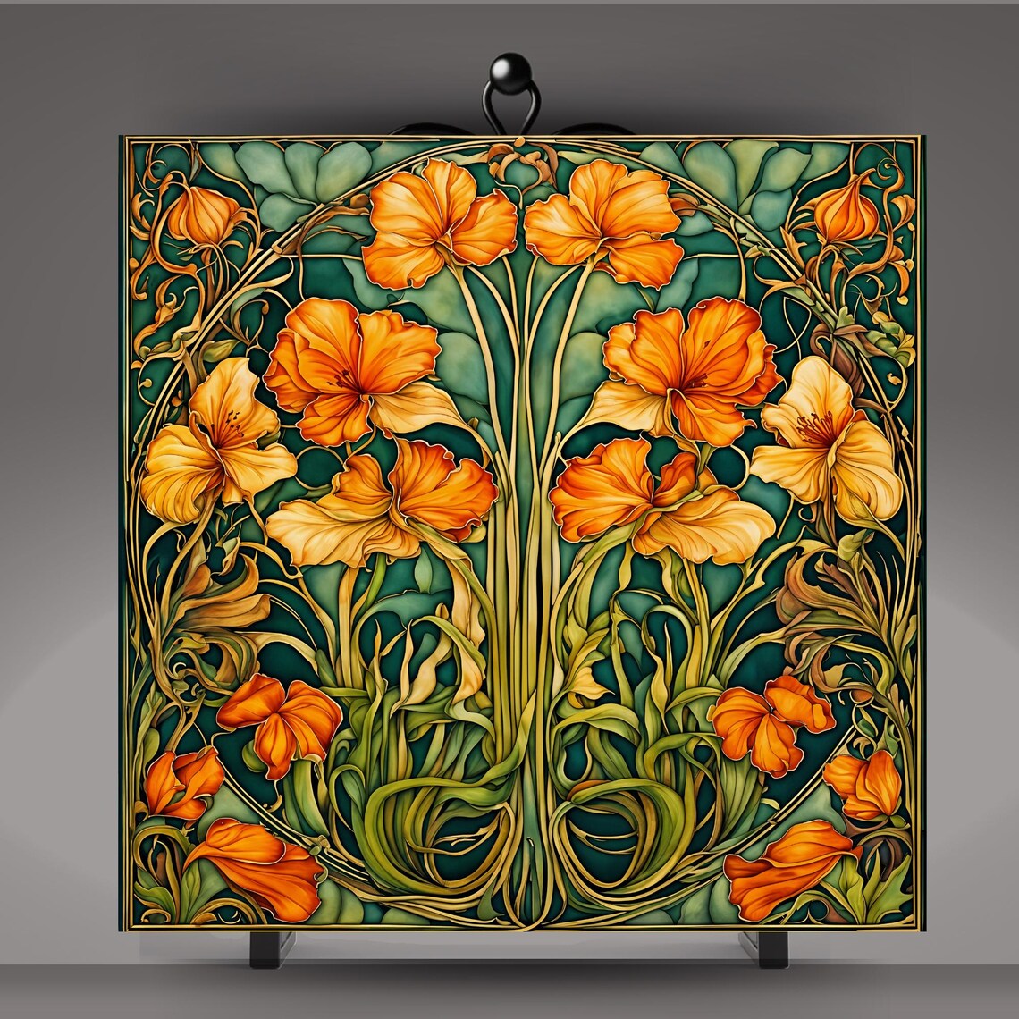 Art Nouveau Floral Tile, Vintage Botanical Art Print - Image 5