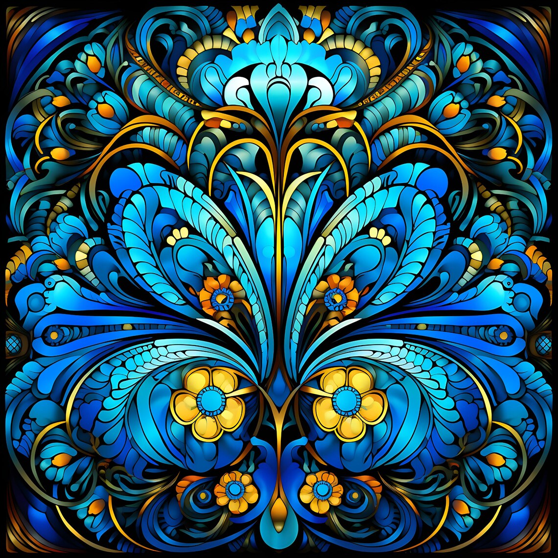 Art Nouveau Floral Stained Glass Effect Art Print - Image 4