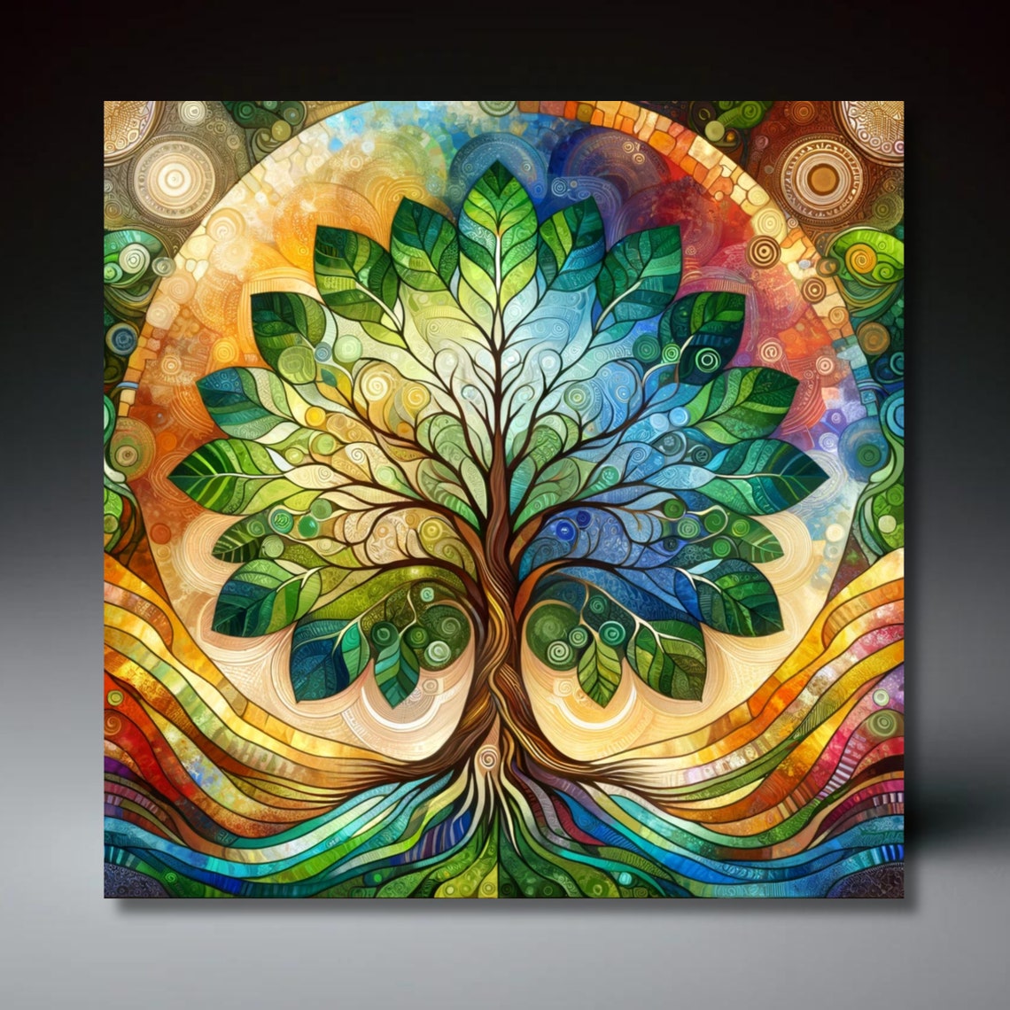 Abstract Stained Glass Look Tree Of Life Ceramic Art Tile Unique Home Decor Wall Art Decor Birthday Gift Decorative Accent Tile