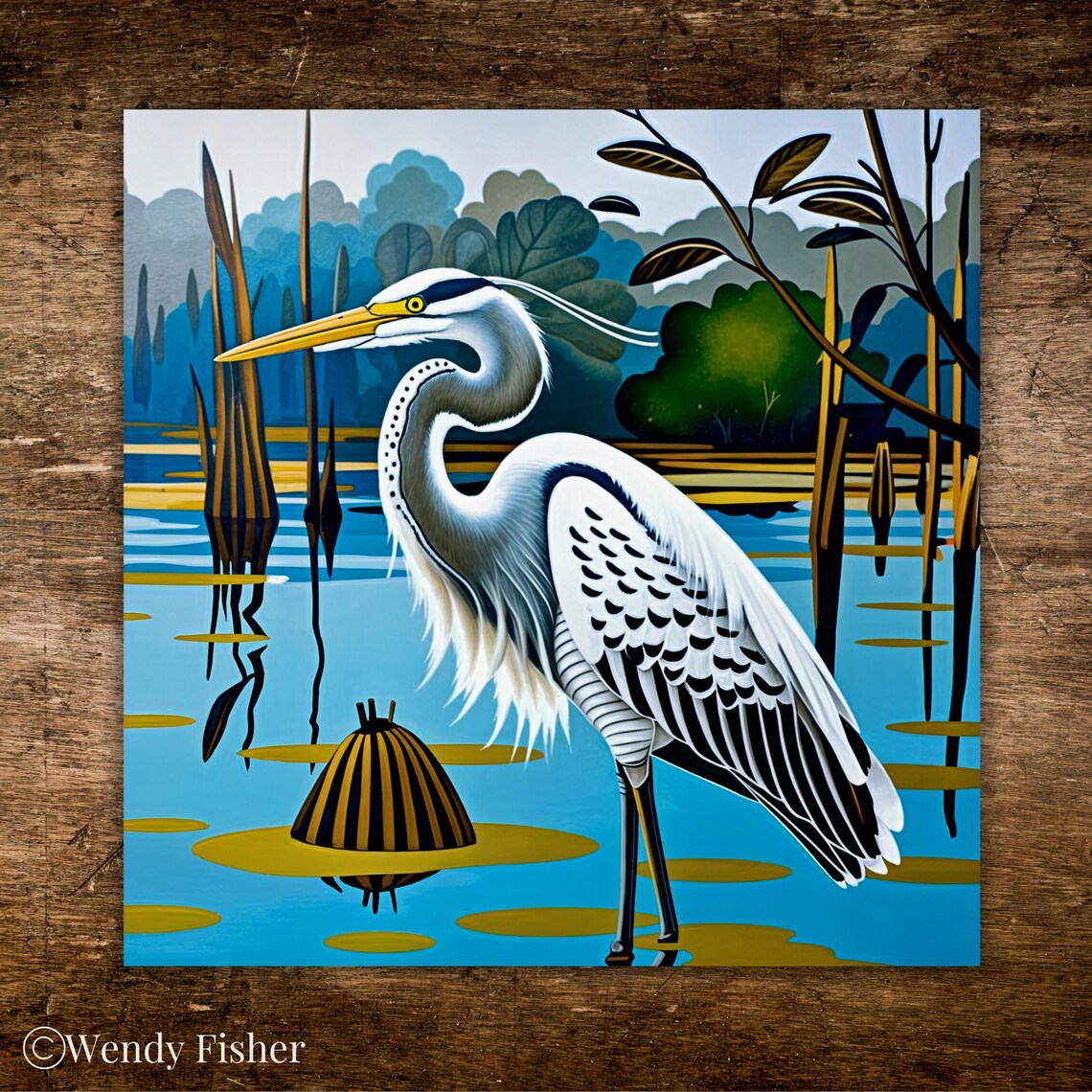 Great Blue Heron Decorative Ceramic Tile Art
