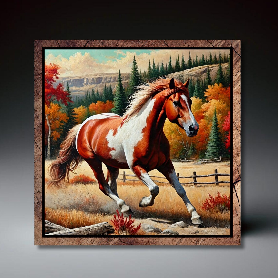 Pinto Paint Horse Decorative Tile, Rustic Western Art
