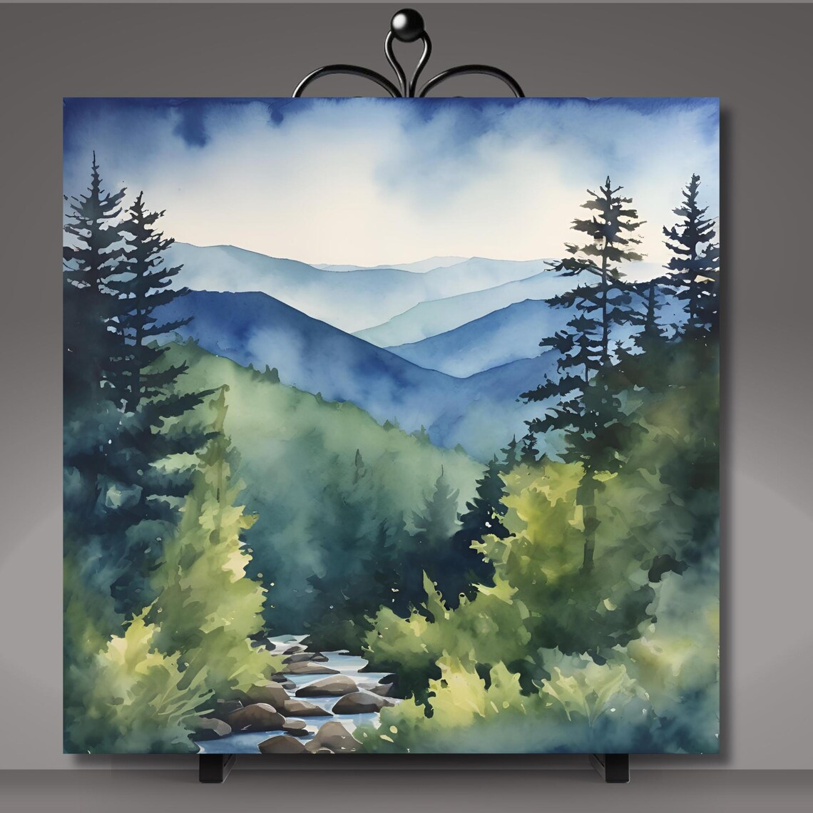 Watercolor Smoky Mountains Mountain Landscape Art Print - Image 5