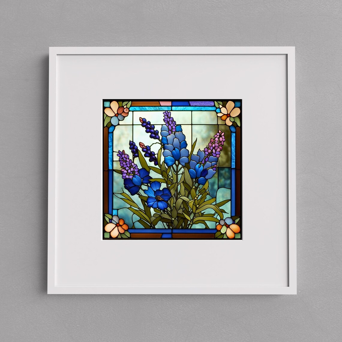 Texas Bluebonnets Stained Glass Look Decorative Tile - Image 2