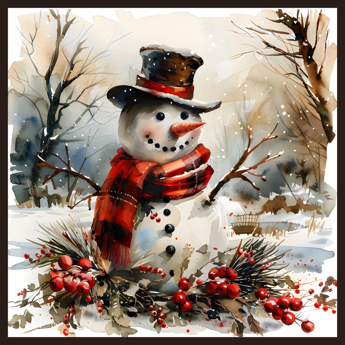 Antique Snowman Holiday Art Print, Vintage Folk Art - Image 4
