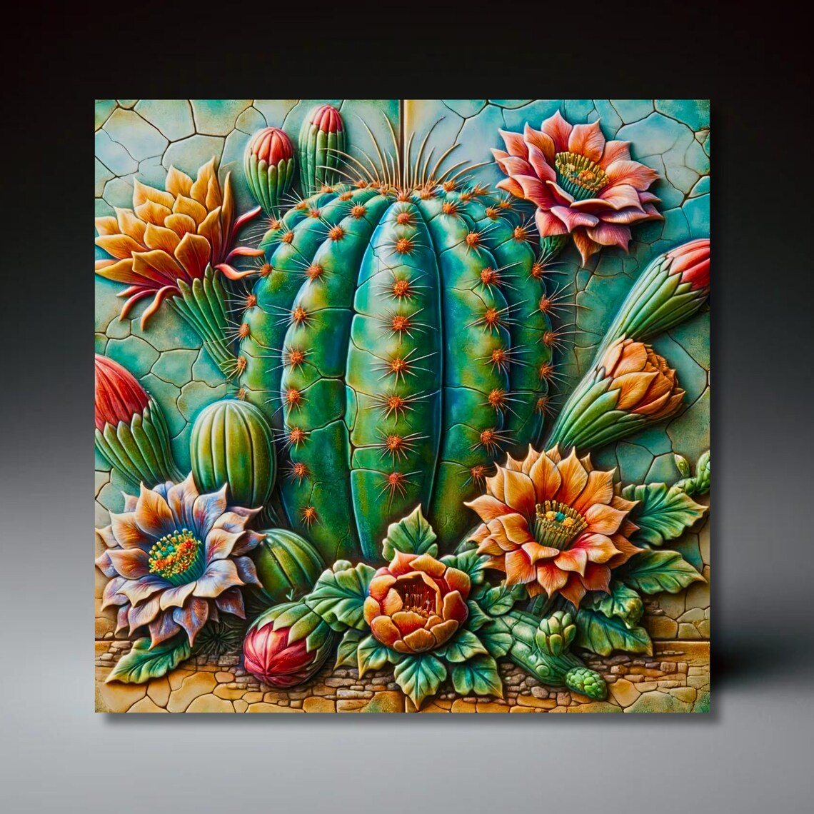 Desert Southwest Blooming Cactus Ceramic Tile Accent
