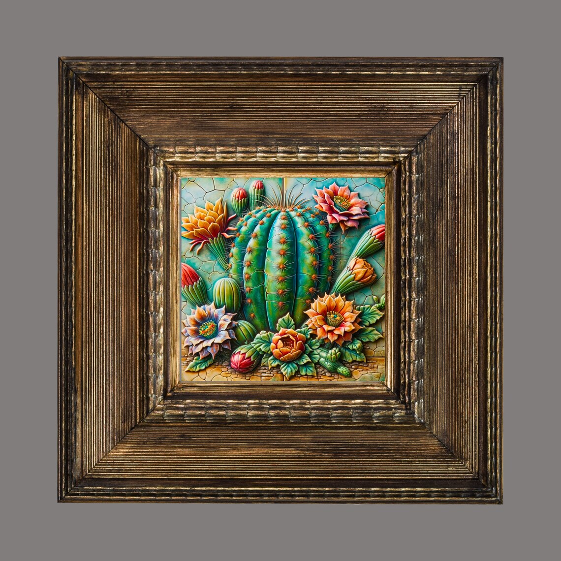 Desert Southwest Blooming Cactus Ceramic Tile Accent - Image 2