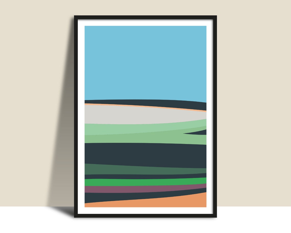 Blue Sky Green Fields Abstract Minimal Horizon Landscape Poster