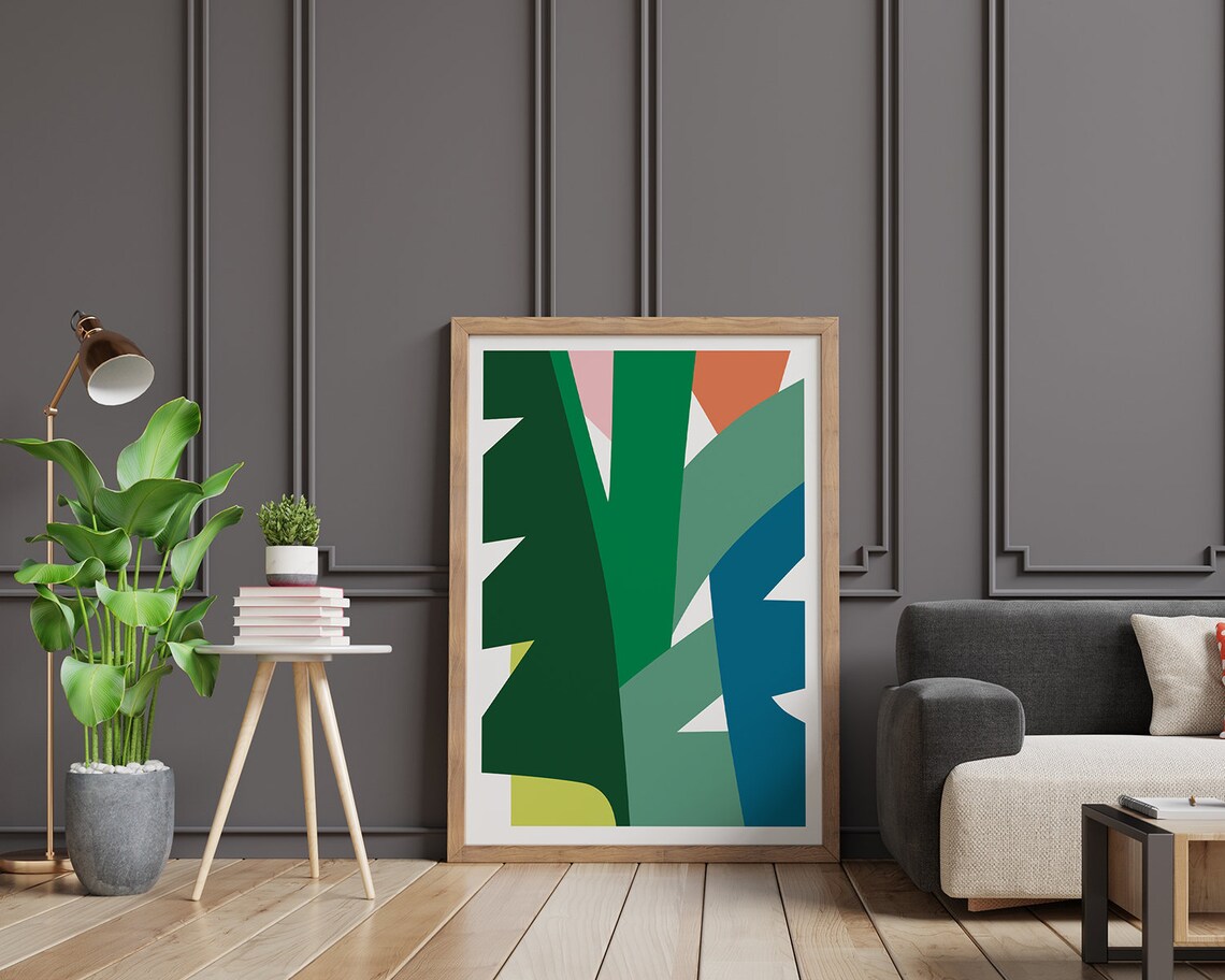 Abstract Bold Leaf Poster in Green Orange Pink Blue and Yellow - Image 2