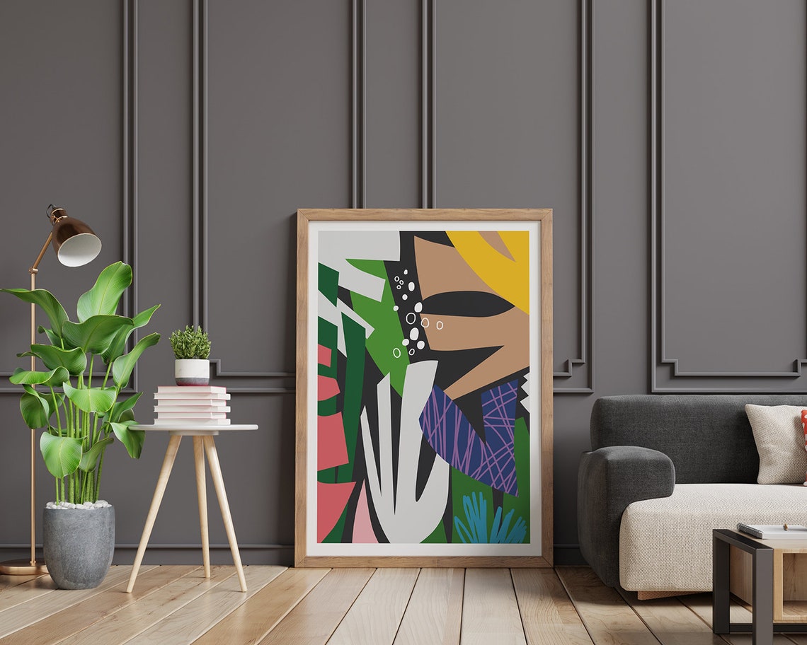 Big Bold Tropical Leaves Jungle Green Pink Modern Collage Poster - Image 2