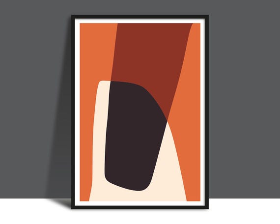 Printable Abstract Orange Red Shapes Wall Art Instant Poster Bold Modern Illustration Design Living Room Bedroom Office Study