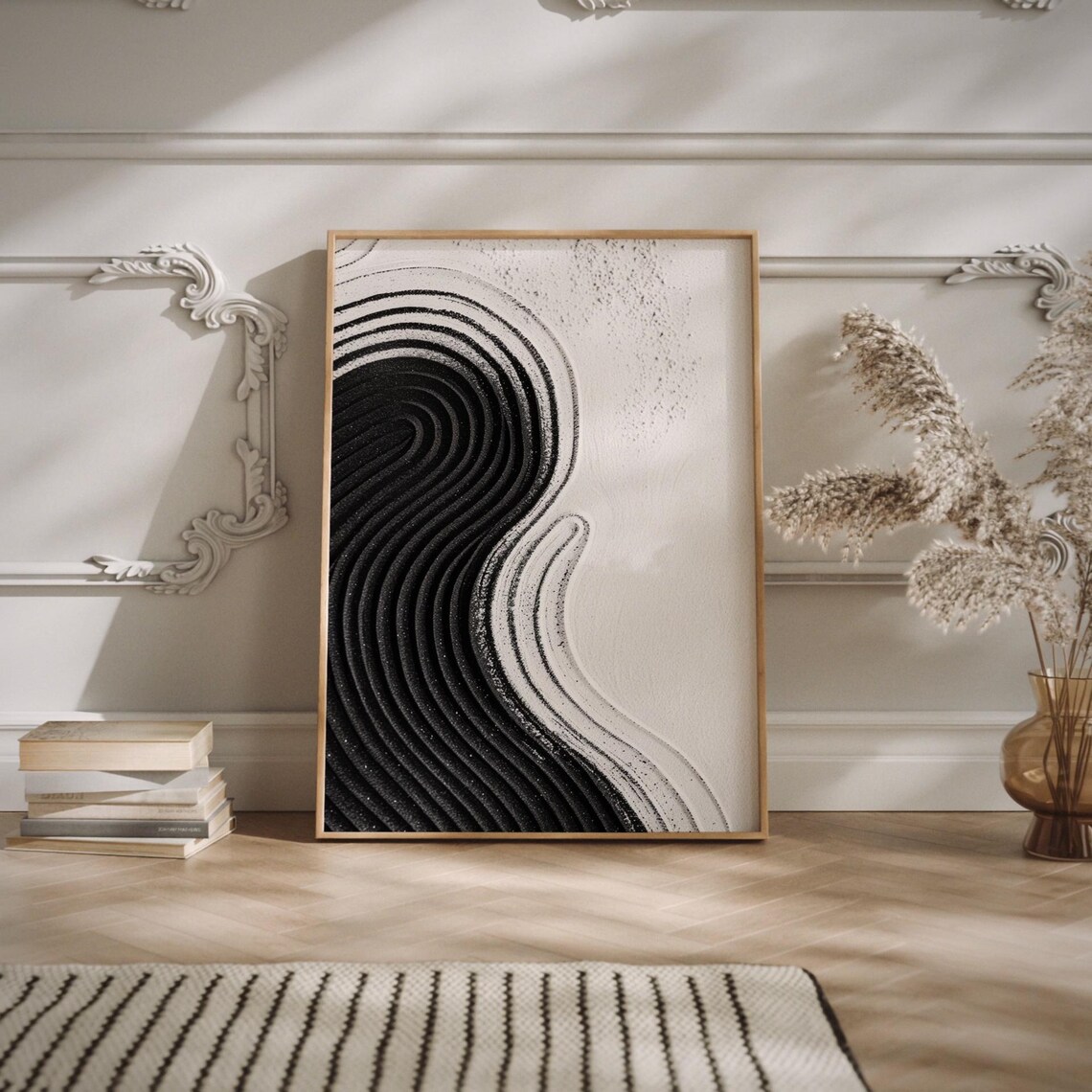 Black White Ripple Art, Japandi Zen Minimalist Print - Image 2
