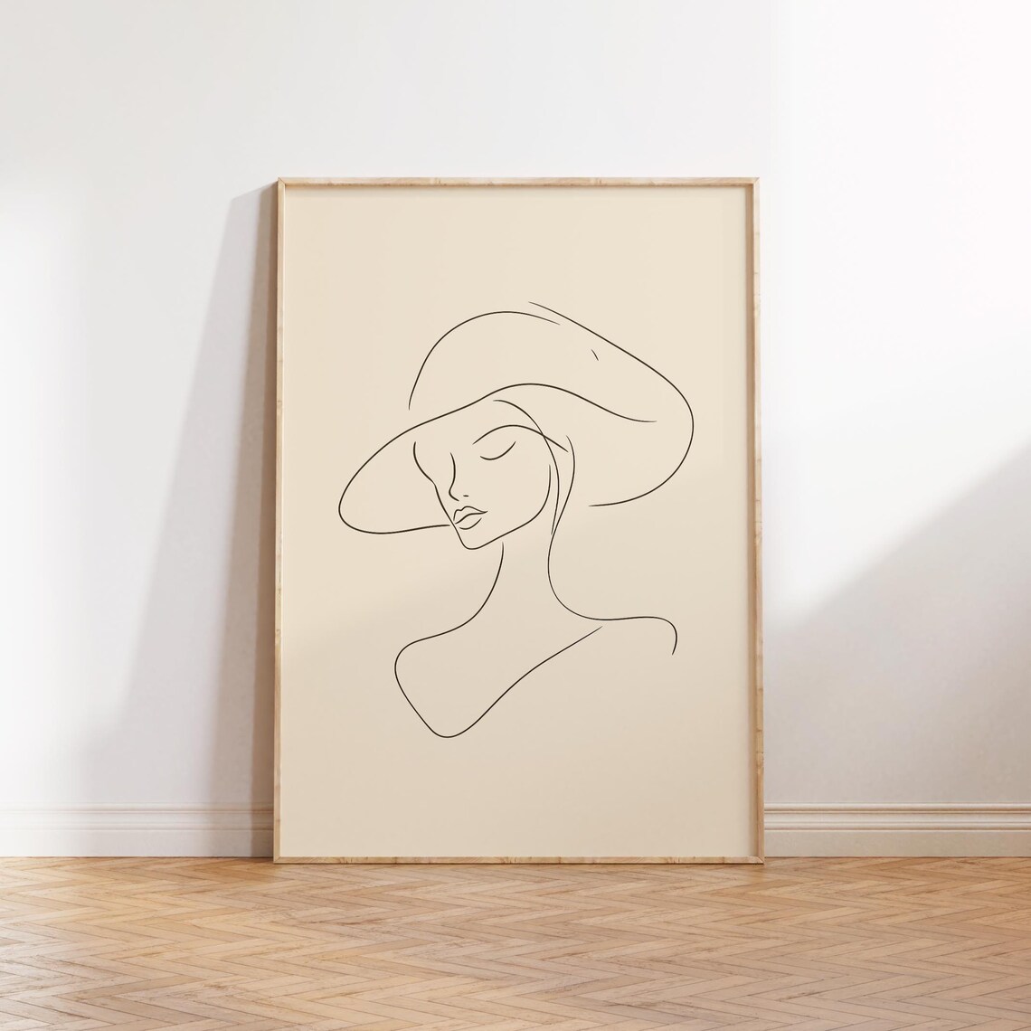 Elegant Woman in Hat Minimalist Line Art Feminine Neutral Art Poster - Image 2