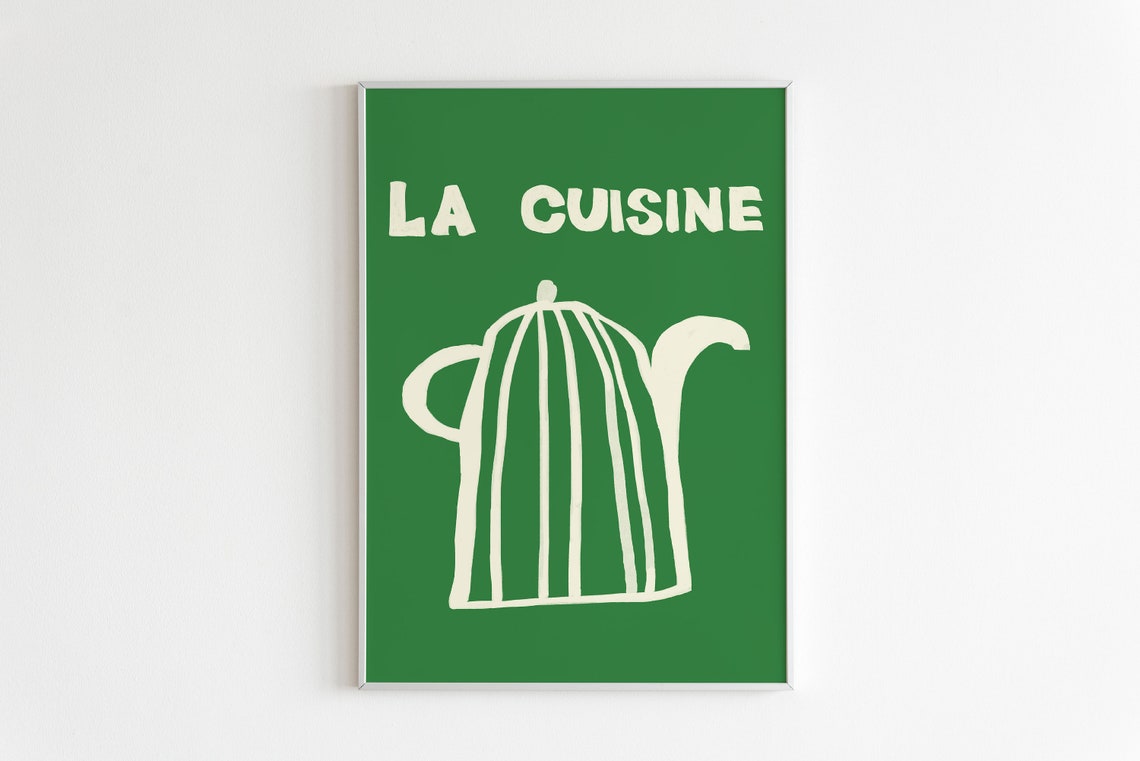 La Cuisine Green French Kitchen Coffee Pot Typography Art Print - Image 2