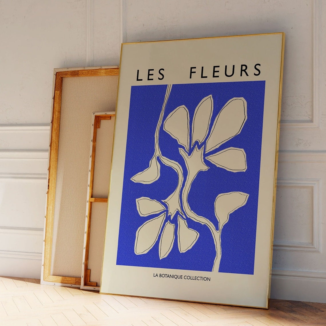Les Fleurs Cobalt Blue Abstract Floral French Botanical Poster