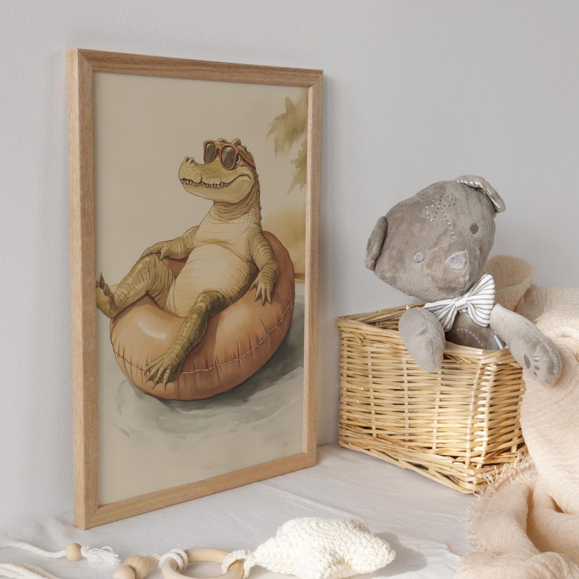 Chill Alligator in Sunglasses Lounging on a Pink Pool Float Poster - Image 3