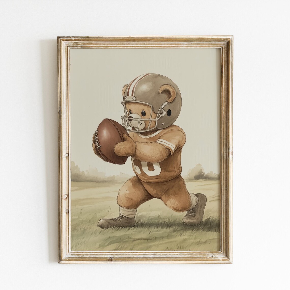 Teddy Bear Playing Football Print Sport Nursery Decor Animal Nursery Art Neutral Nursery Playroom Decor Kids Room Art Baby Room Decor