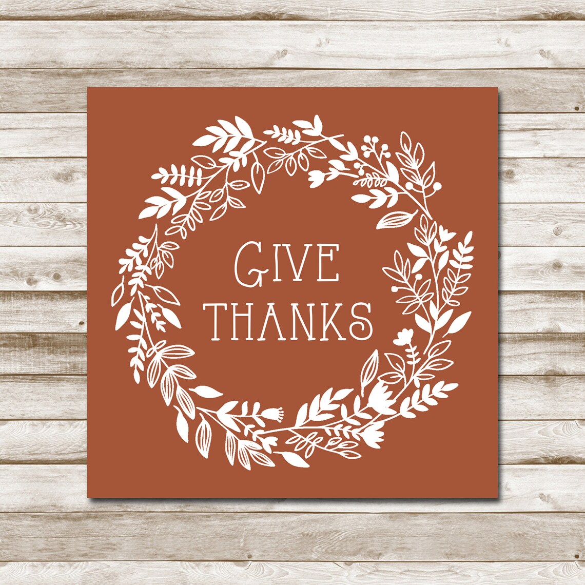 Give Thanks Botanical Wreath Rust Brown Autumn Thanksgiving Sign Poster - Image 4