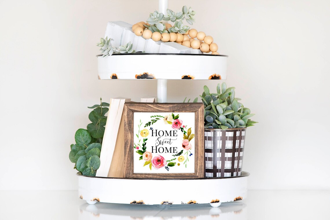 Home Sweet Home Square Floral Wreath Art Print - Image 4