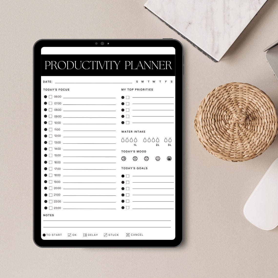Productivity Planner Minimalist Daily Focus Schedule Work Sheet Print - Image 3