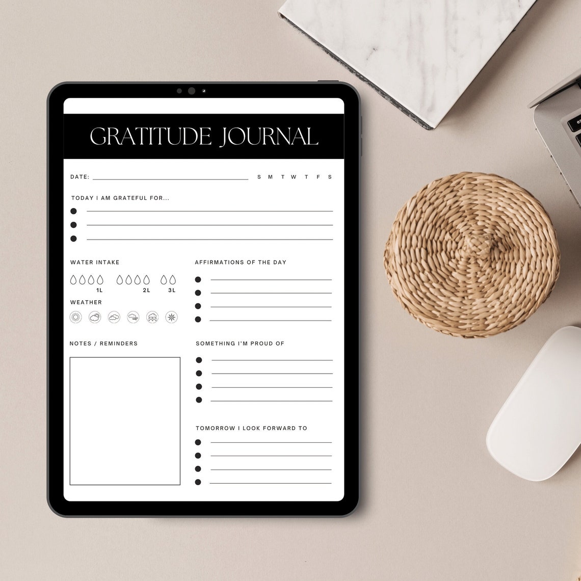 Gratitude Journal Daily Wellness Tracker Mindfulness Sheet Print - Image 3