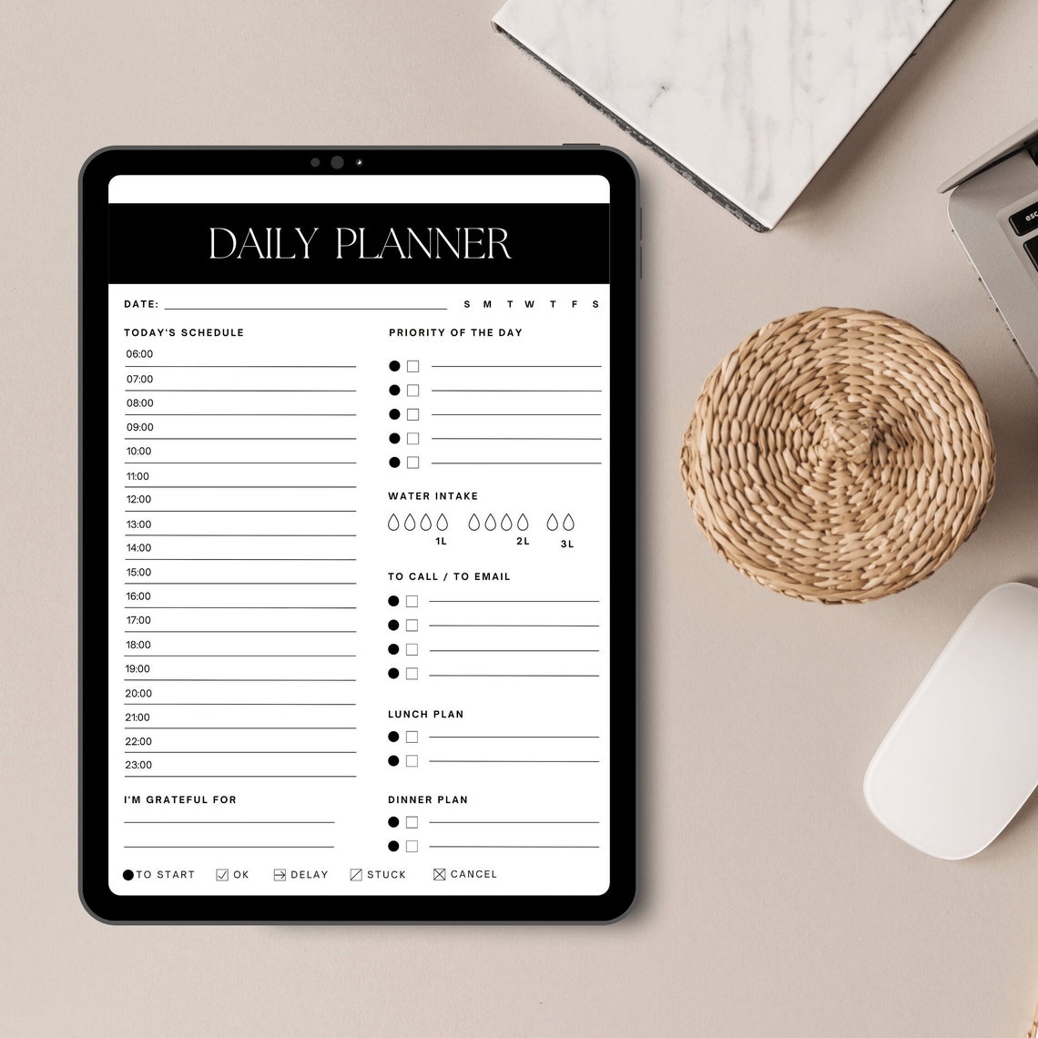 Minimalist Black and White Daily Planner Schedule Sheet Print - Image 3