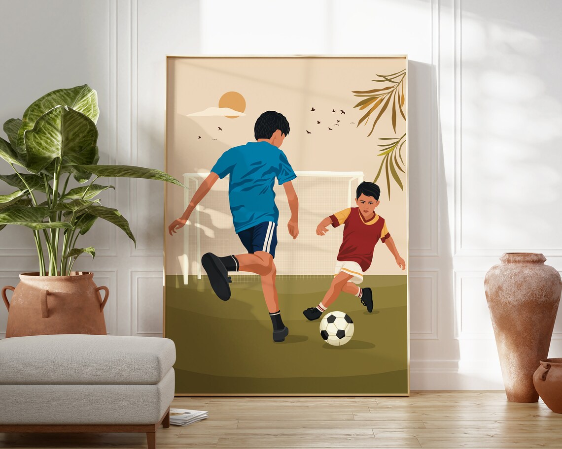 Indian Kids Playing Soccer, Nursery Room Art - Image 4