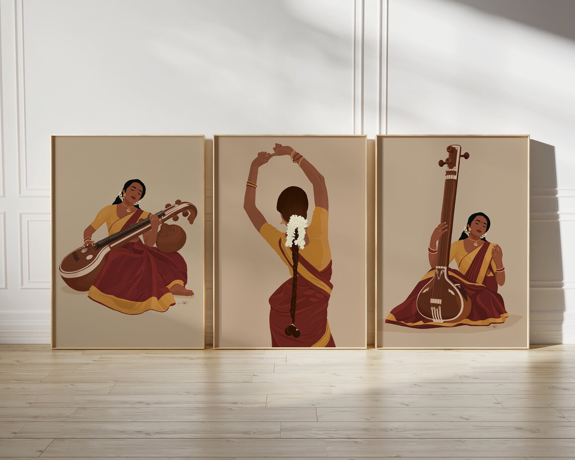 Indian Woman Playing Tanpura, Desi Music Art Print - Image 3