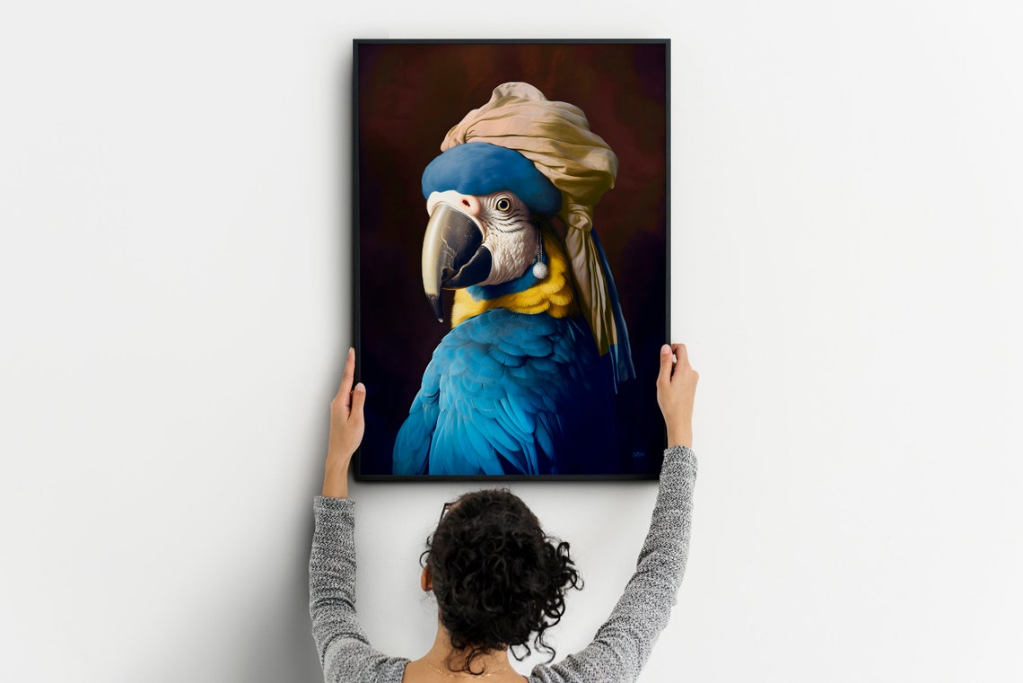 Parrot Bird Lover Funny Designed Baroque Style Nursery Home Dcor Portrait Johannes Vermeer Wall Artwork - Image 3