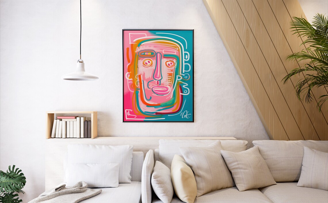 Vibrant Abstract Face Art Print, Modern Pop Art - Image 7