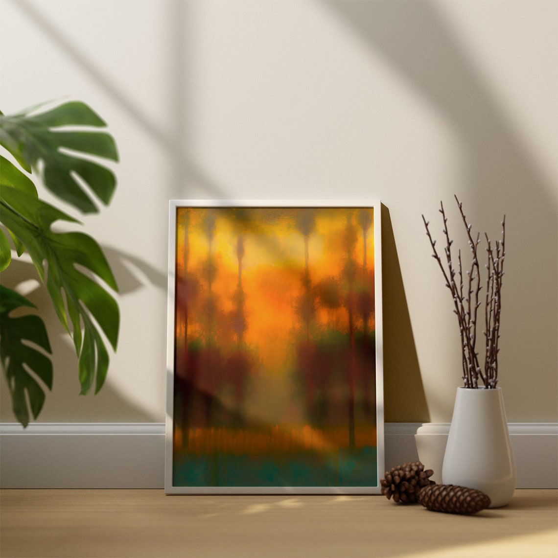 Blurred Forest Sunset Glow Abstract Warm Nature Painting Poster - Image 4