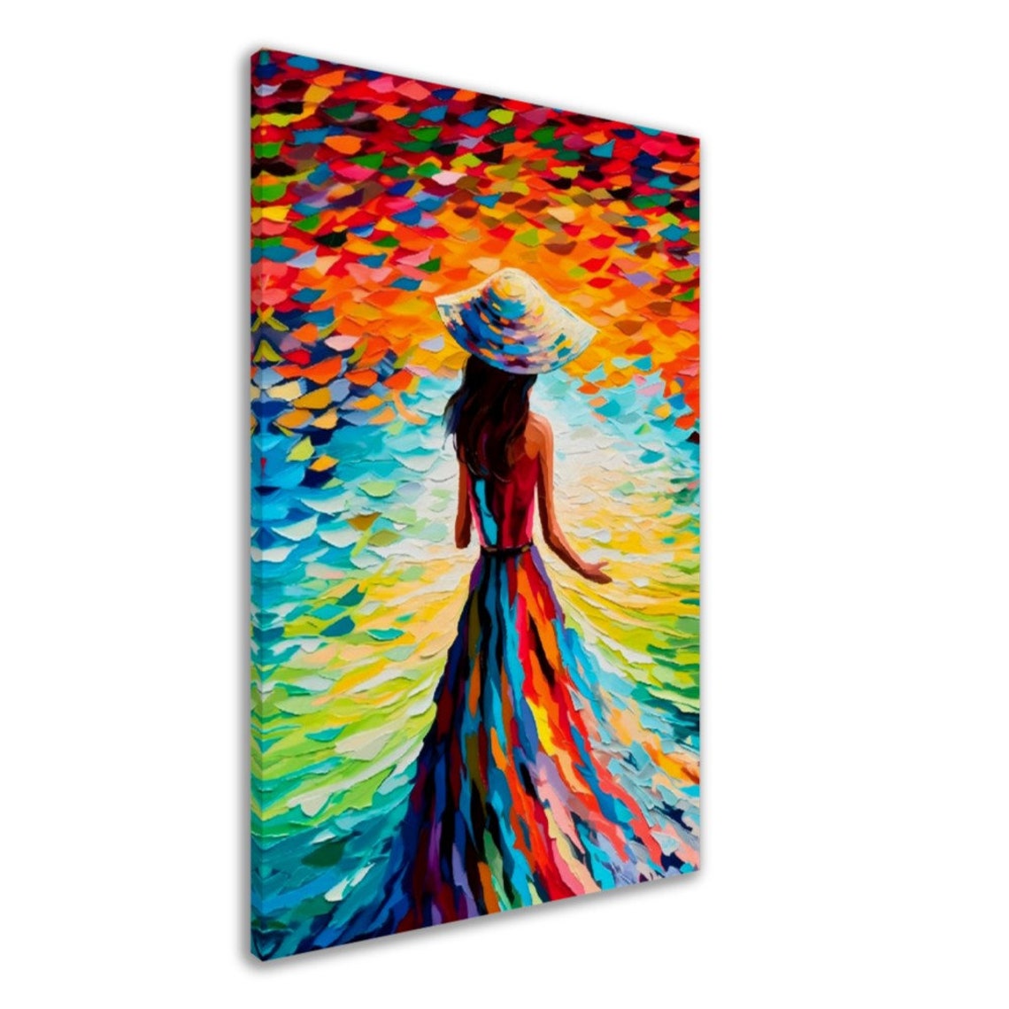Rainbow Woman in Flowing Dress Vibrant Impasto Painting Poster - Image 3
