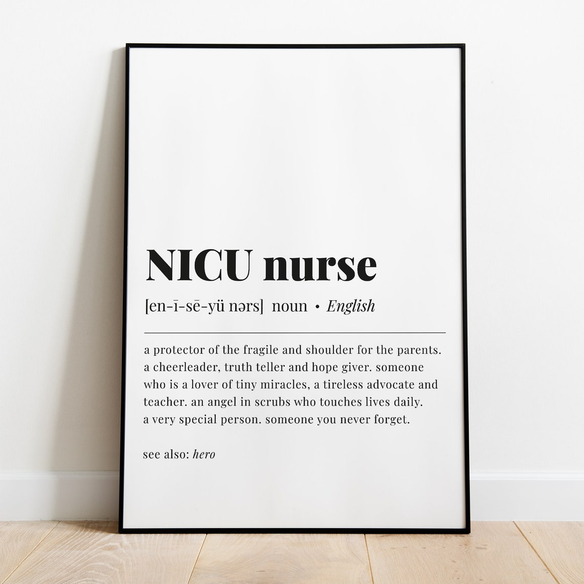 NICU Nurse Definition Gift Appreciation Minimalist Typography Poster