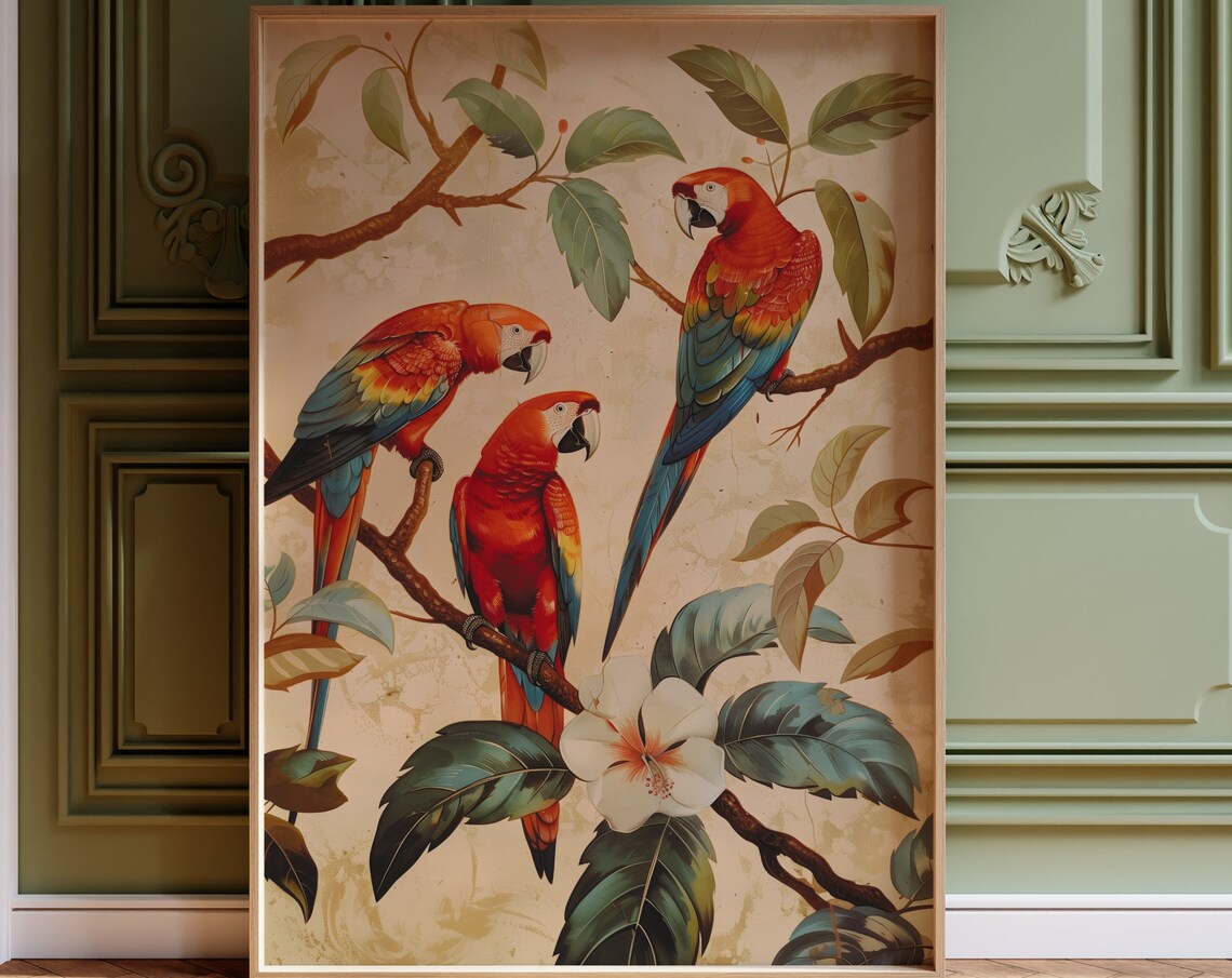 Vintage Parrot Poster, Tropical Bird Wall Decor - Image 4
