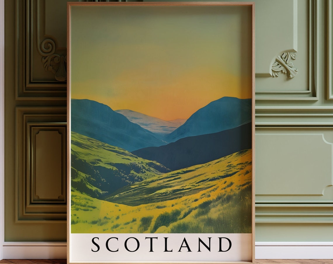 Scotland Golden Sunset Valley Teal Mountain Landscape Poster - Image 4