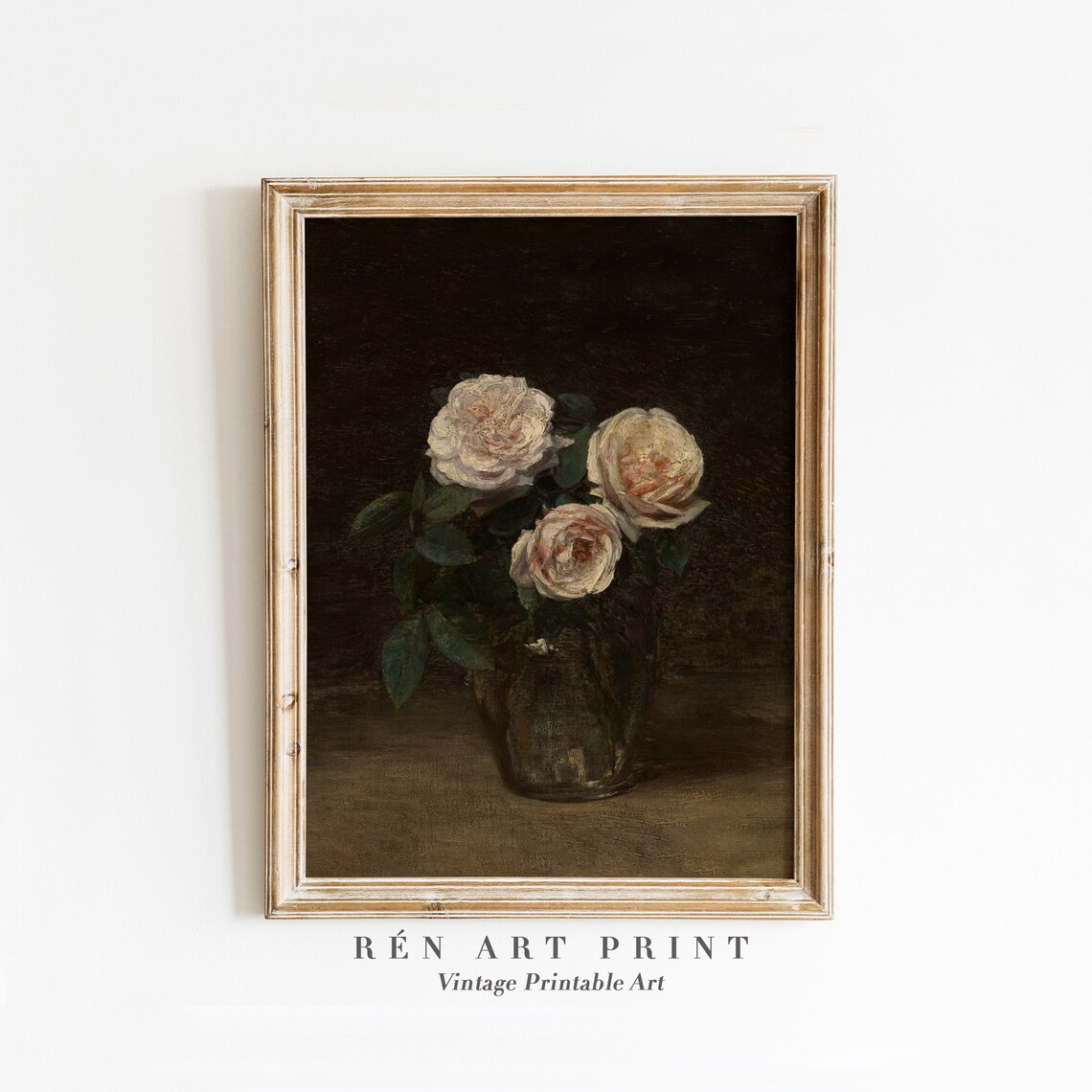 Moody White Rose Painting, Vintage Dark Academia