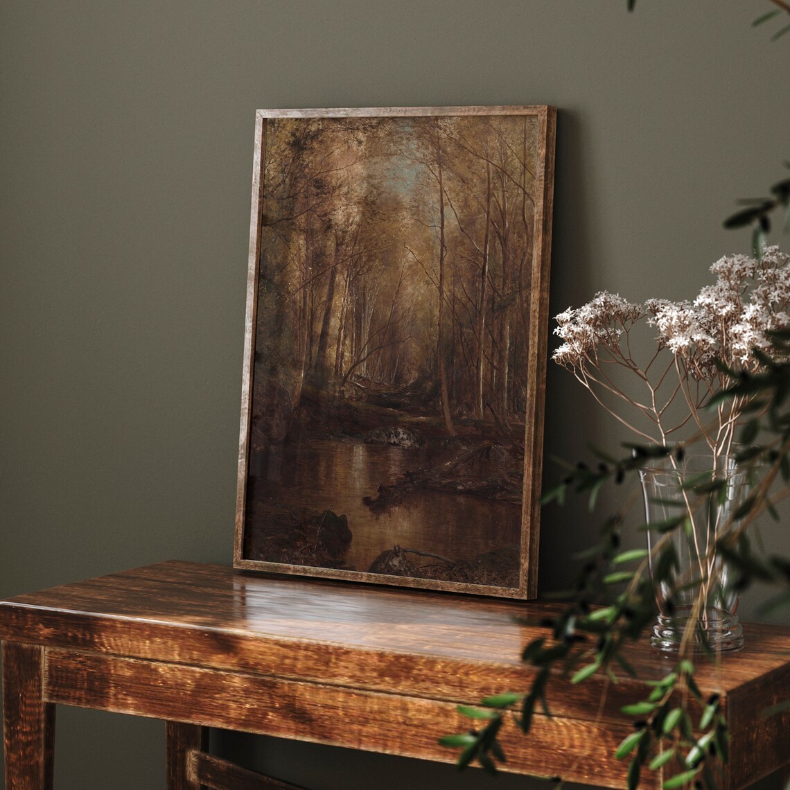 Vintage Autumn Landscape Painting, Rustic Wall Art - Image 2