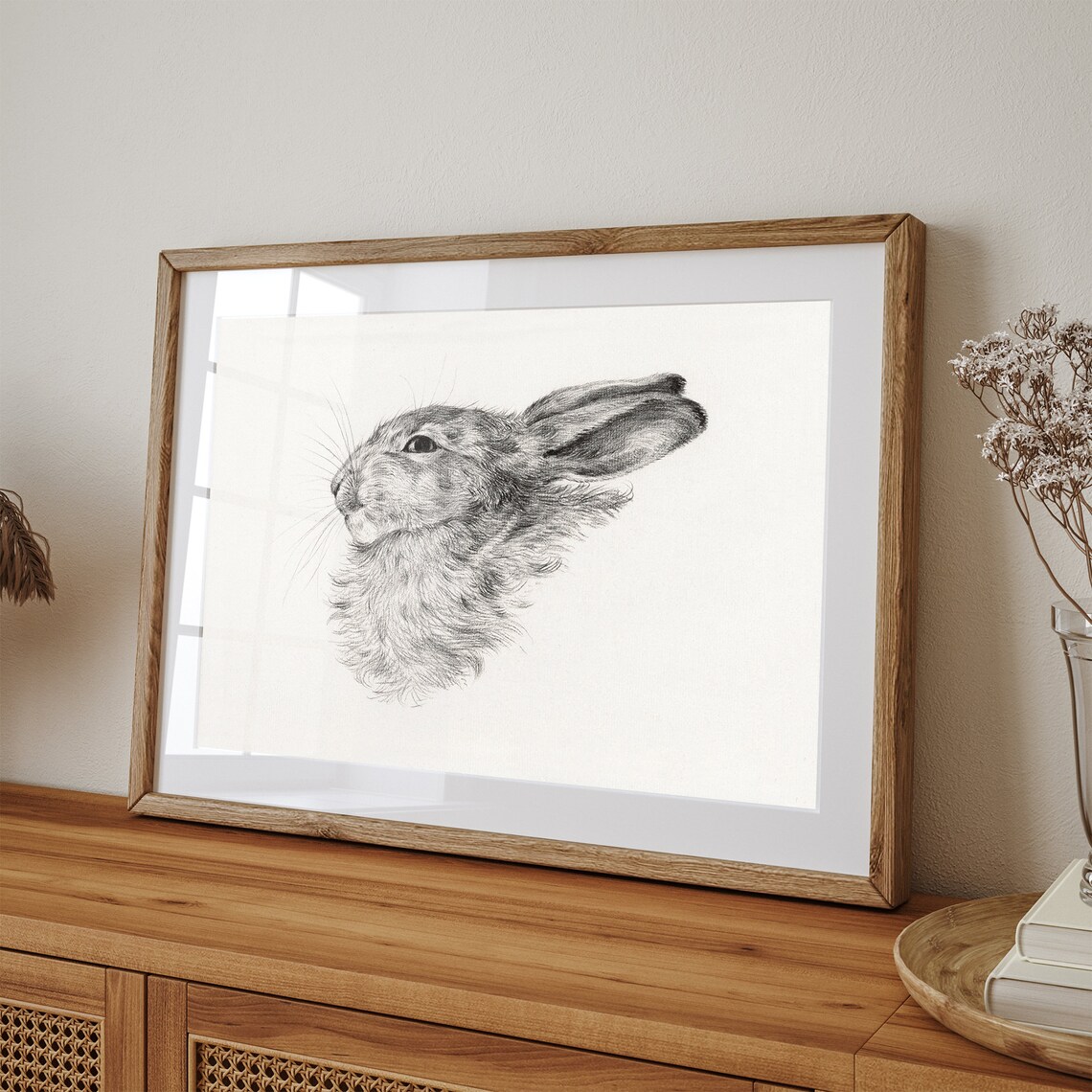 Antique Rabbit Sketch Vintage Neutral Bunny Art Print - Image 3