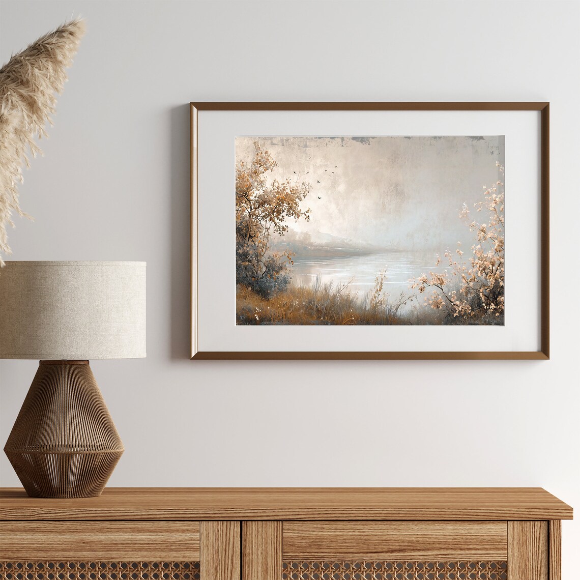 Misty Autumn Lake Golden Foliage Birds Peaceful Fall Landscape Poster - Image 3