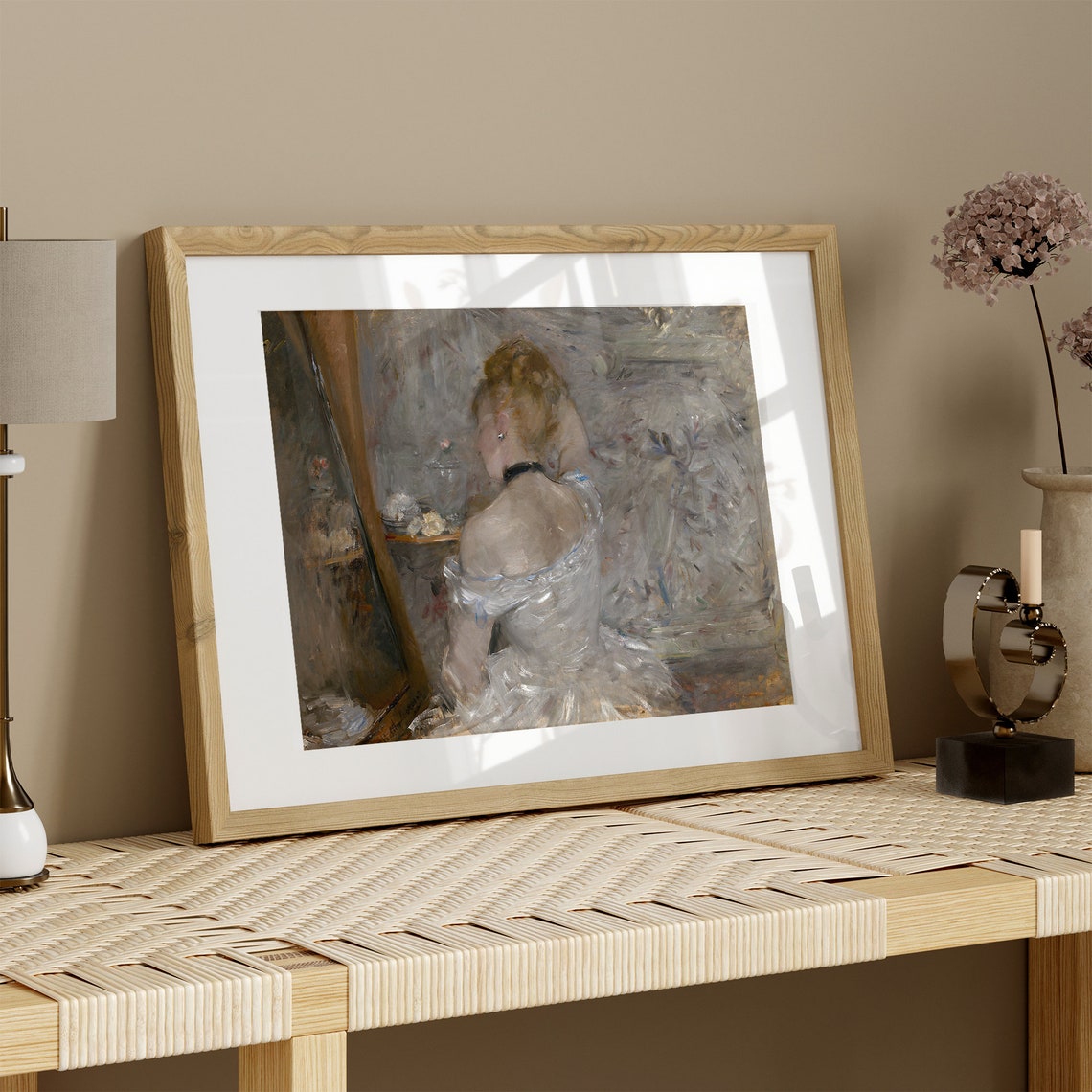 Woman at Vanity in White Gown Impressionist Vintage Art Poster - Image 3